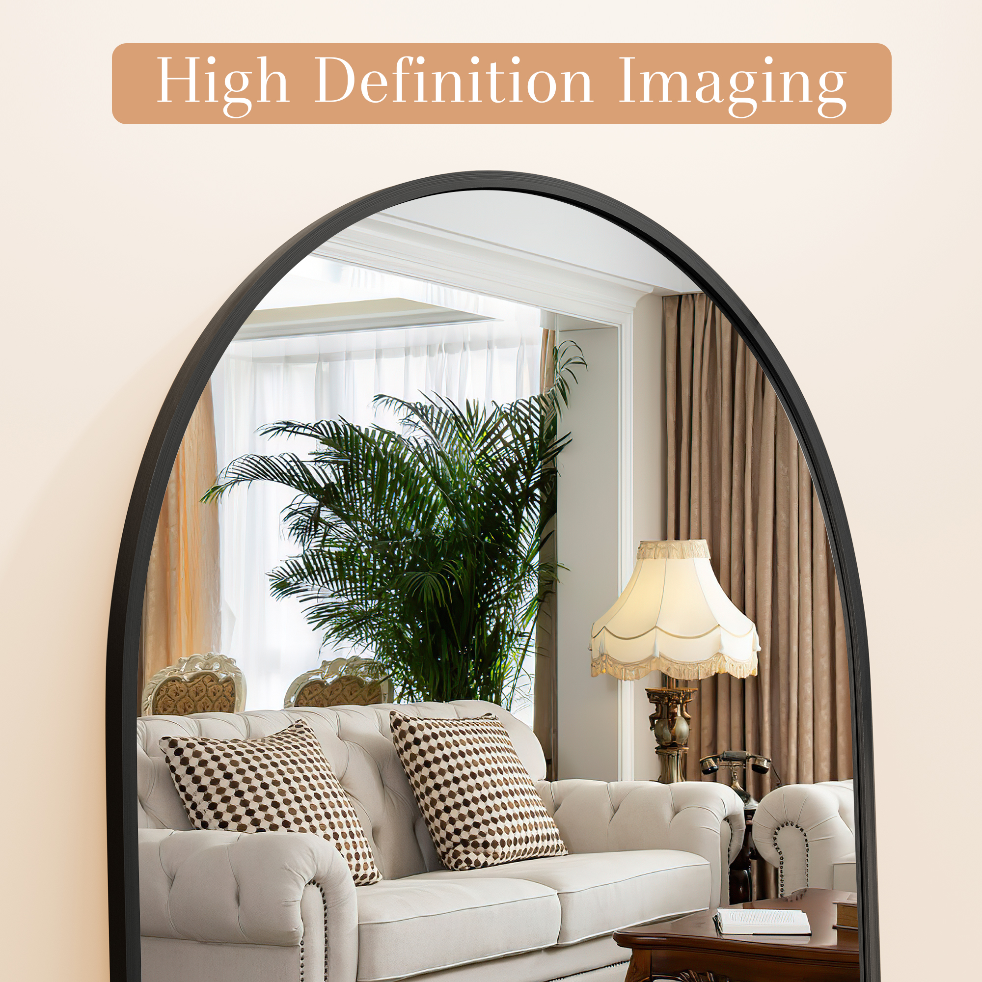 MAYEERTY Freestanding Full Length Mirror with Stand, Aluminum Alloy Arched Floor Mirror Wall Mounted for Bedroom Living Room, 58x18in, Black