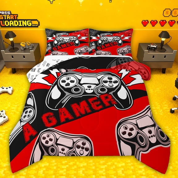 Castle Fairy Futuristic Gamepads Boy Twin Comforter Sets,Video Game Bedding Set
