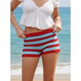 thumbnail image 4 of LMLYSoH Women’s Knit Shorts Summer Fashion Low Waist Stripes Print Mini Shorts Stretchy Shorts, 4 of 9