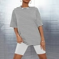thumbnail image 2 of Jamicy Ladies Pajamas Plus Size Striped Round Neck Summer Short Sleeve Top with Shorts Casual Woemn's Pajamas Set Comfortable Plus Size Home Wear, 2 of 5