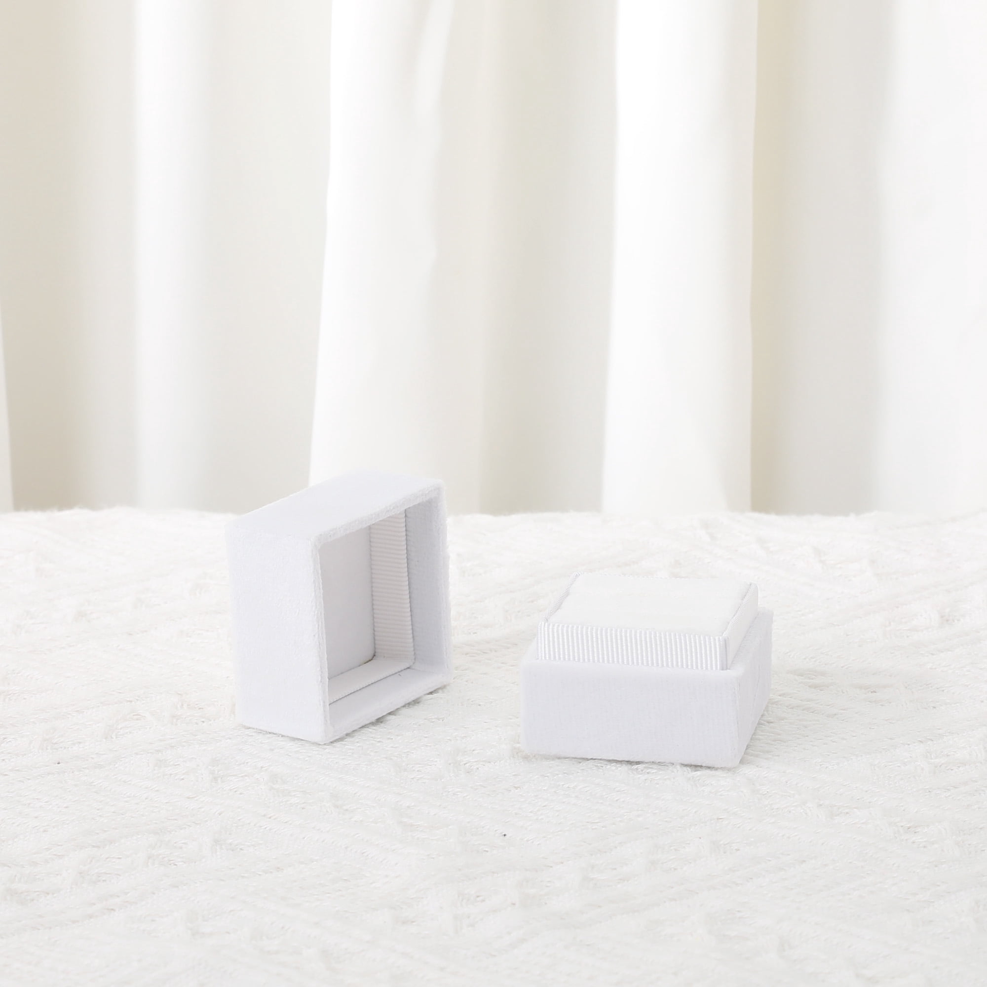 Unique Bargains Velvet Square Ring Box Storage for Proposal White