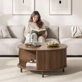 thumbnail image 4 of JOINICE Round Coffee Table with Storage and Sliding Door,Mid Century Modern Wooden Center Table,for Living Room,Walnut, 4 of 10