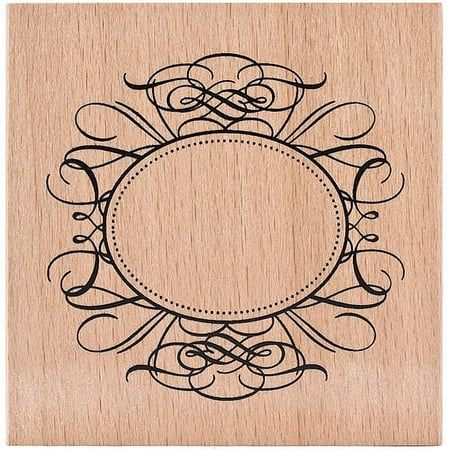 American Crafts Mounted Rubber Stamp 3"X3"-Oval Flourish