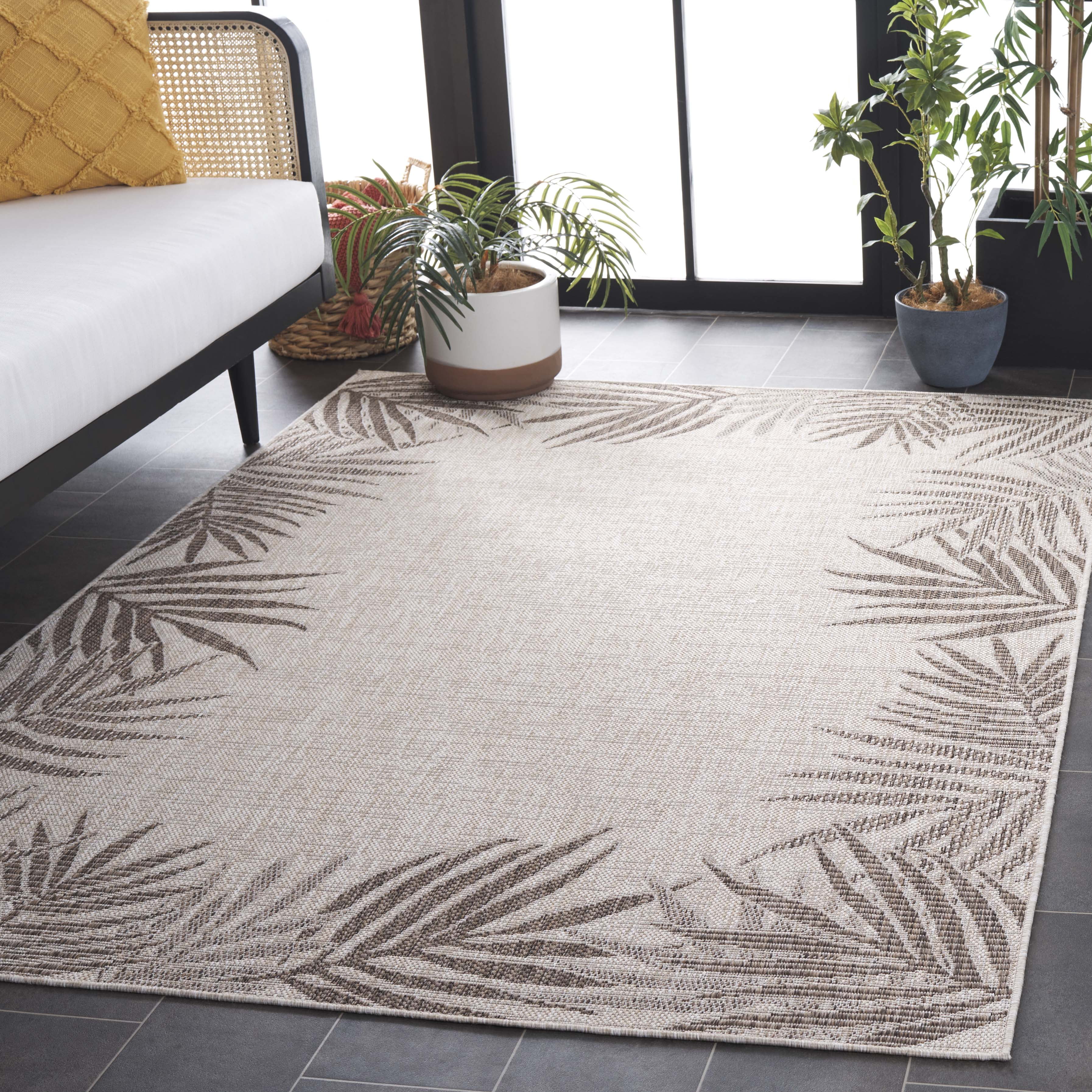 SAFAVIEH Beach House Cherlyn Botanical Indoor/Outdoor Area Rug, Beige/Brown, 4' x 6'