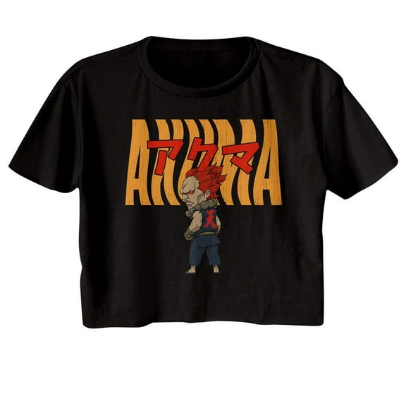 Street Fighter Akuma Warped Text Black Women's Festival Cali Crop T-Shirt S