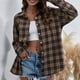 thumbnail image 1 of Women Fashion Plaid Check Lapel Long Sleeve Buton Blouse Shirt Casual Loose Top, 1 of 8