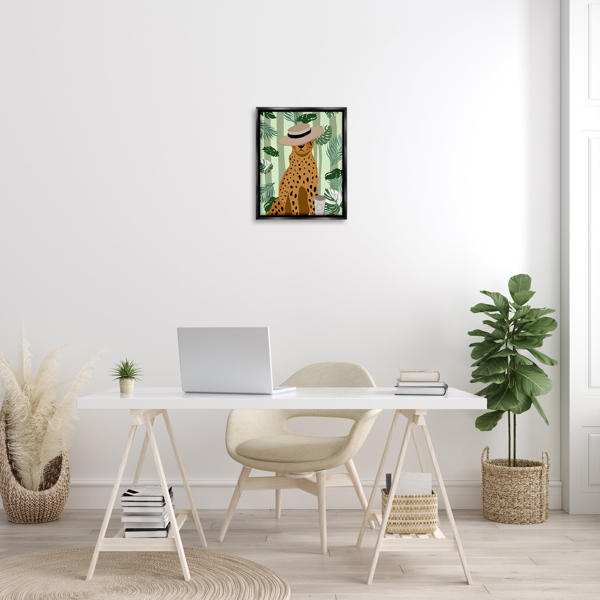 Stupell Industries Tropical Modern Leopard Animals & Insects Painting Black Floater Framed Canvas Art Print Wall Art, 17 x 21