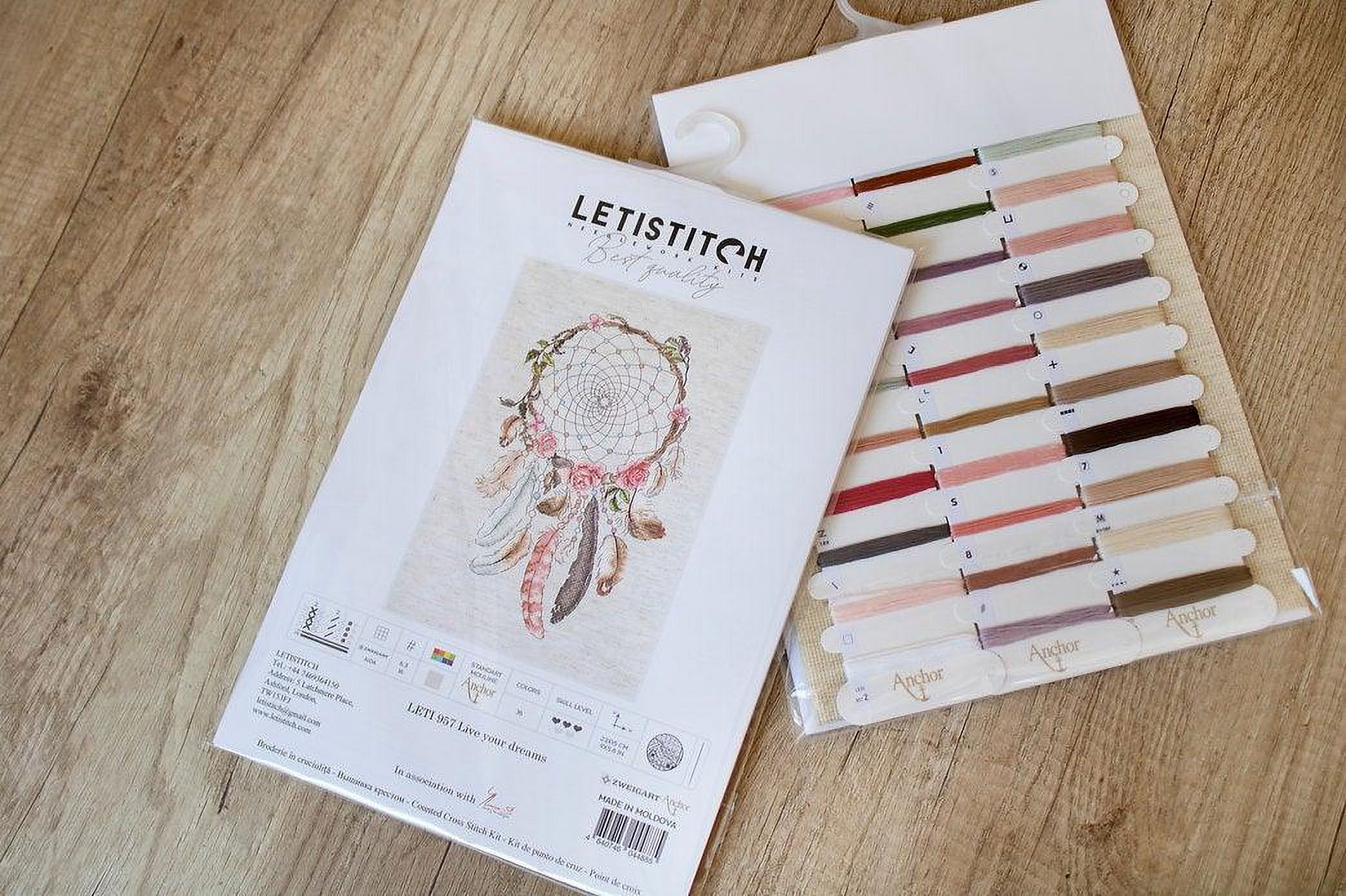 Counted Cross Stitch Kit Live Your Dreams Leti957 Needlework  Easy Small Beige Canvas Cotton By LetiStitch