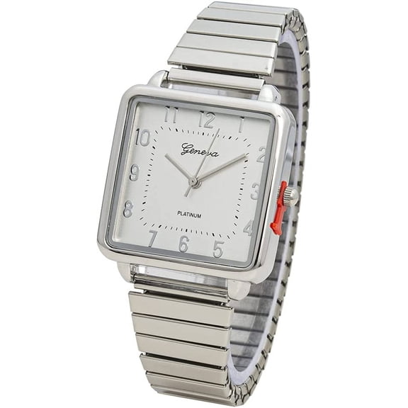 Blekon Collections Women's 38mm Square Case Metal Glossy Stretch Band Watch