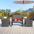 thumbnail image 4 of Costway 4 PCS Patio Conversation Set with Seat Cushions & Tempered Glass Tabletop, Outdoor Red + Gray, 4 of 11