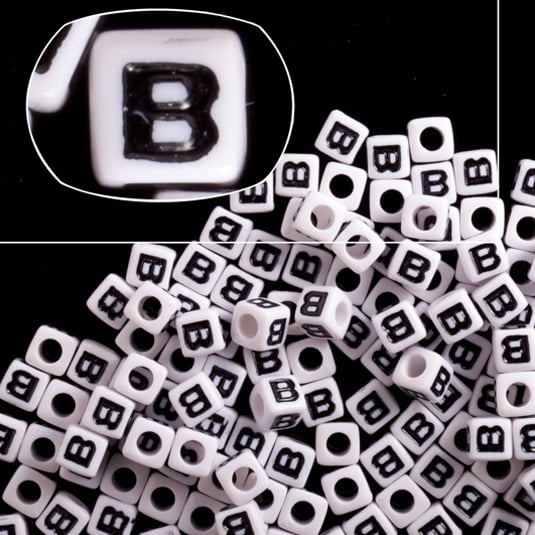 100pcs white flat round alphabet acrylic beads single A-Z & mixed letters 7mm 