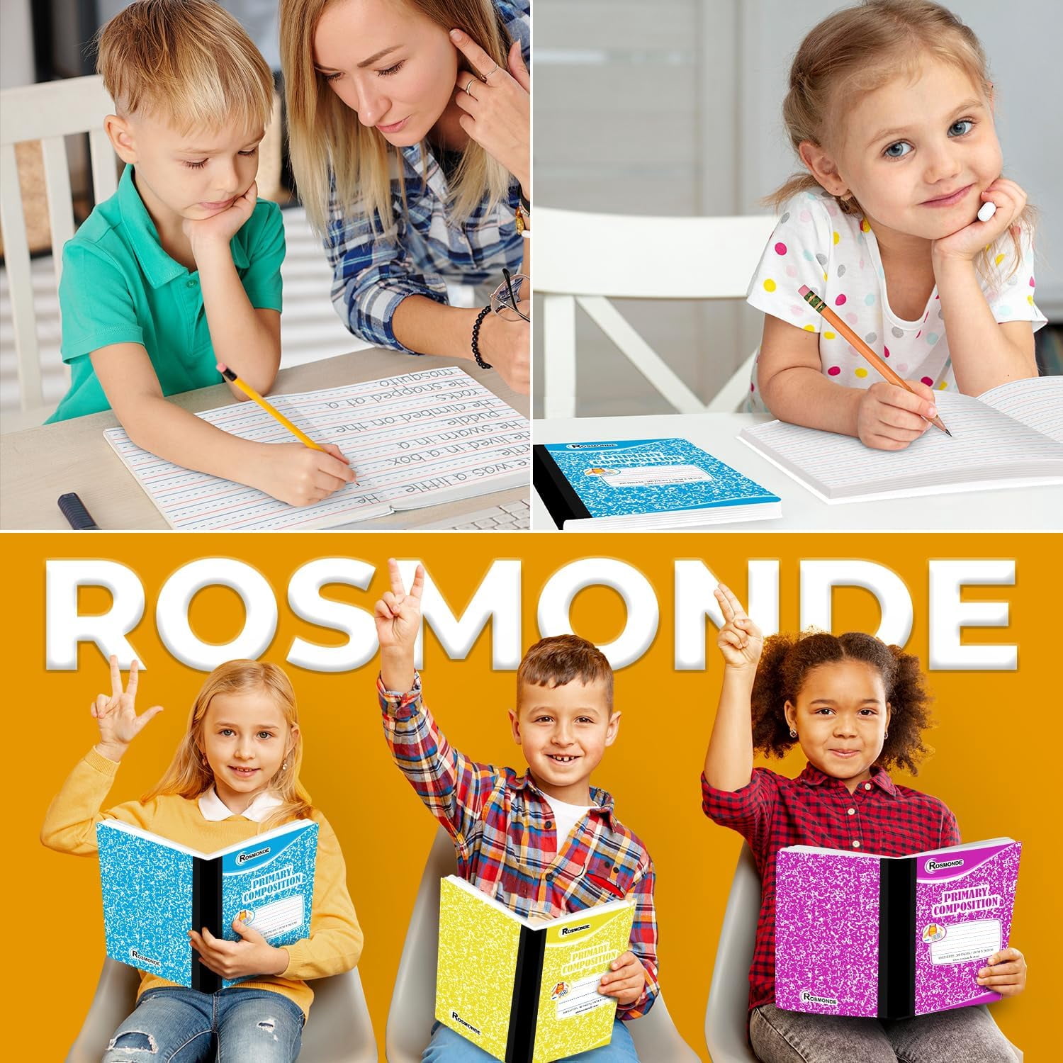 Rosmonde Primary Composition Notebooks Bulk Pallet, 5000 Pack, 200 Pages (100 Sheets), 9.75 x 7.5 in, Dotted Ruled for Grades K–2, Bulk Supplies for School Districts, 4–7 Day Transit