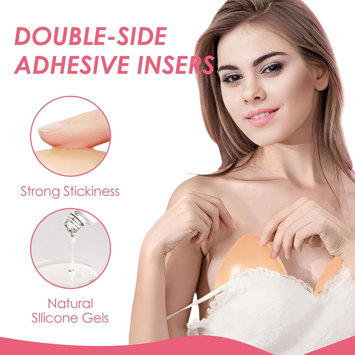 Snowy Sticky Bra Inserts,Reusable and Waterproof Double Sided Push Up Sticky Bra for Women Dresses Bikinis