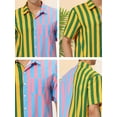 thumbnail image 6 of MODA NOVA Big & Tall Men's Casual Summer Vertical Stripes Patchwork Shirts Green Pink 2XLT, 6 of 6
