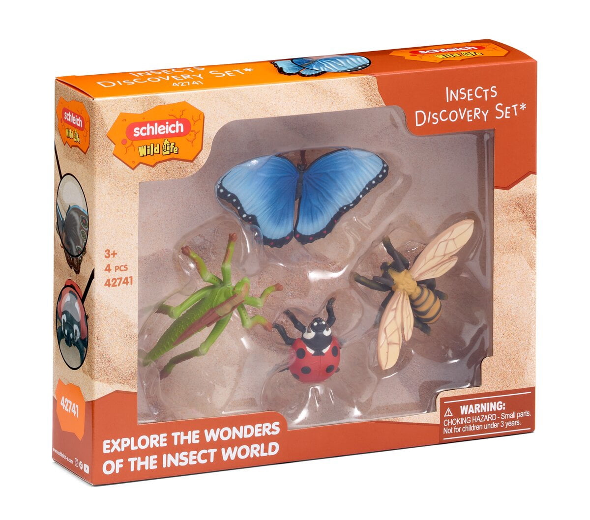 Schleich 4 PCS Backyard Insect Discovery Figurine Playset with Butterfly Bee Ladybug and Grasshopper