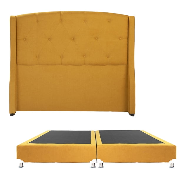 Box Base Cama King Size + Cabecera Zefyr Mostaza