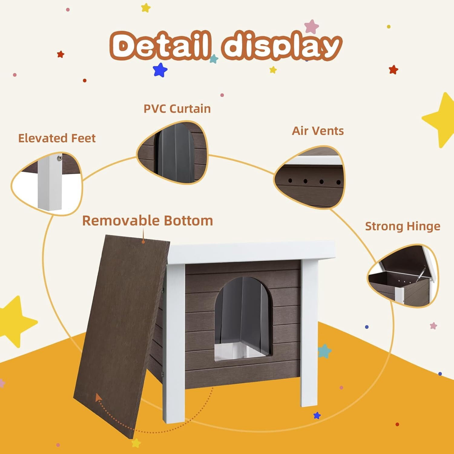 GONICHA 24 "Poly Lumber Outdoor Cat House, Weatherproof Cat Houses for Outdoor Cats, Feral Cat Shelter with Vent Plugs for Both Outdoor and Indoor - Coffee