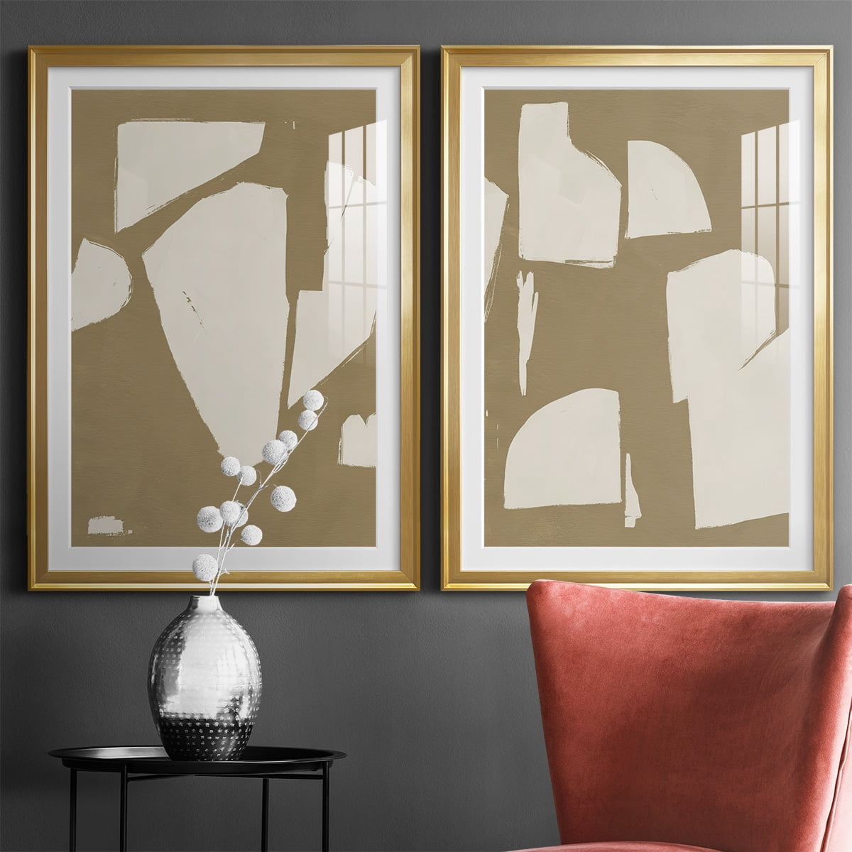 Wexford Home Chunky Abstract III Premium Framed Print, 22.5" x 30.5" - Ready to Hang, Gold (Set of 2)