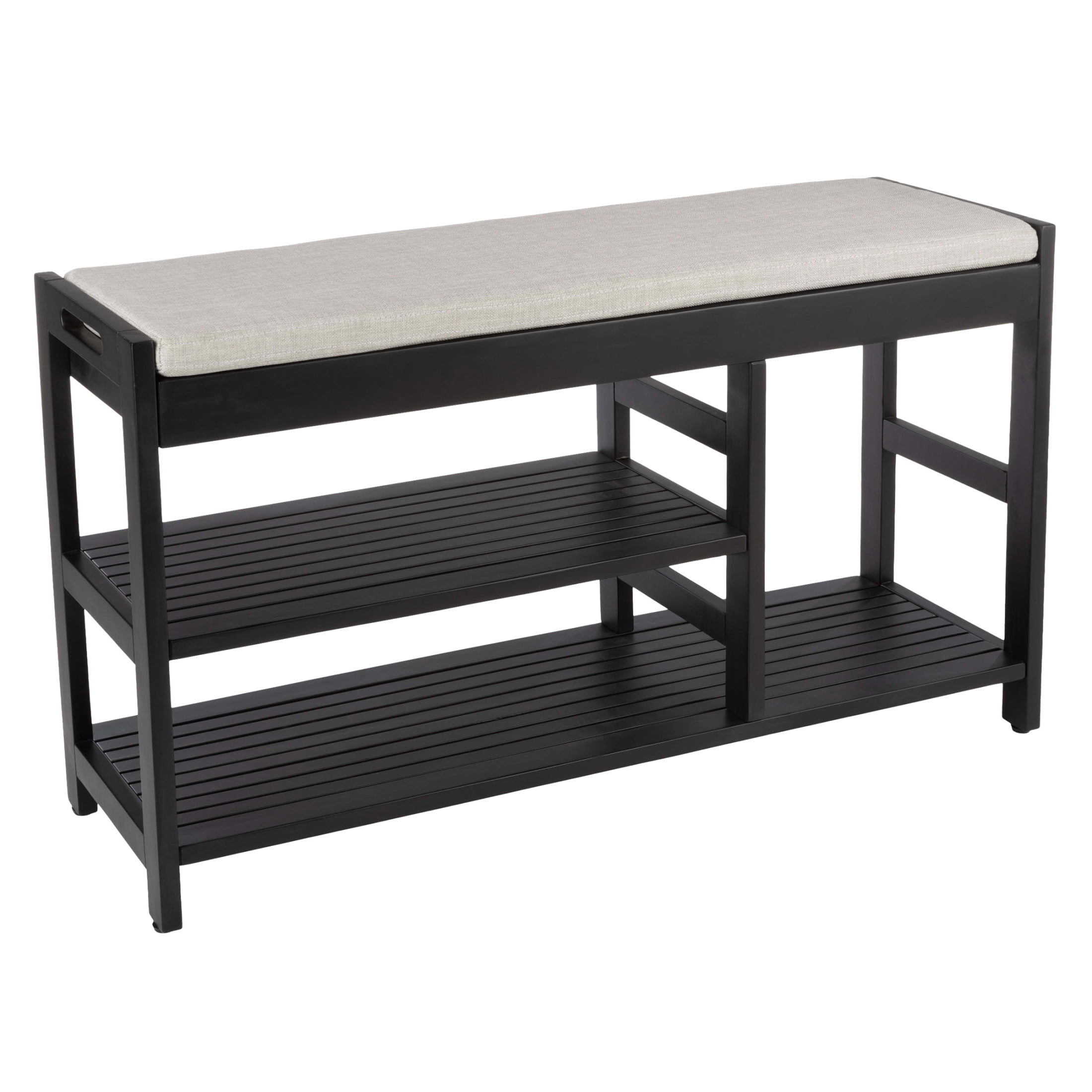 Lavish Home 3-Tier Shoe Bench with Cushioned Seat for Entryway (Black)