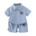 thumbnail image 2 of Antinious Toddler Boys Summer Fashion Outfit Short Sleeve Shirt with Collar + Elastic Shorts Daily Casual Set,Outfits for Kids,Boys Girls Sleepwear Set,Blue,120, 2 of 5