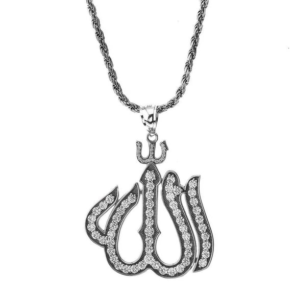 BOLD LARGE ALLAH PENDANT NECKLACE WITH OXIDIZED ROPE CHAIN IN STERLING SILVER - Pendant only