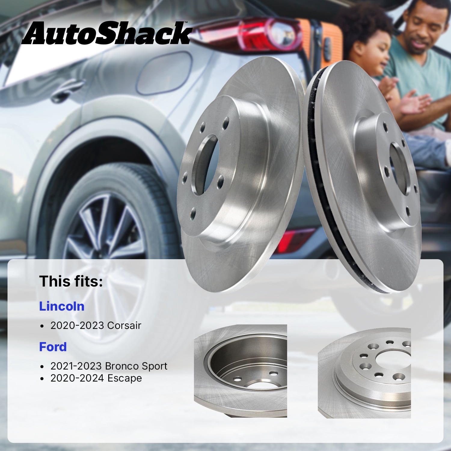 AutoShack Front Brake Rotors for Ford & Lincoln, Escape 2020-2025 Bronco Sport 2021-2025 Corsair 2020-2025, AWD FWD L3 1.5L L4 2.0L 2.3L 2.5L - 12.13" (308 mm), 5-Lug