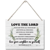 Zomyto Bible Verse Decor, Home Wall Decor Love The Lord Your God Quote Scripture Rustic Hanging Wall Plaque Wood Signs, Matthew 22:37-39 Christian Sign