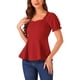 thumbnail image 4 of Top de peplum con volantes para mujer INSPIRE CHIC, escote corazón, mangas abullonadas, blusa elegante, talla XS, roja, 4 of 5