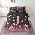thumbnail image 2 of Homewish Monogrammed J Female Bedding Comforter Set 7 Pieces, Cartoon Pink Kawaii Butterfly Full Bedding Set, Glitter Stars Diamond Reversible Fitted Sheet Flat Sheet, Microfiber Bedroom Decor, 2 of 7