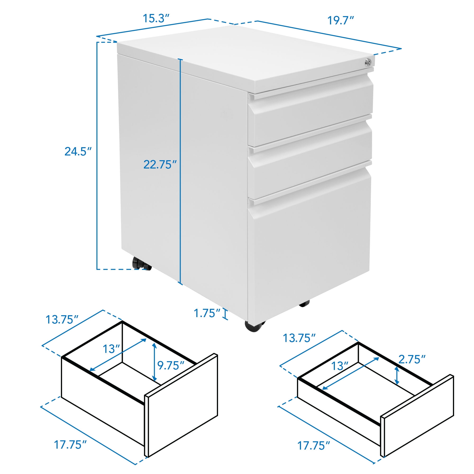 Mount-It! Mobile File Cabinet with 3 Drawers, Lockable