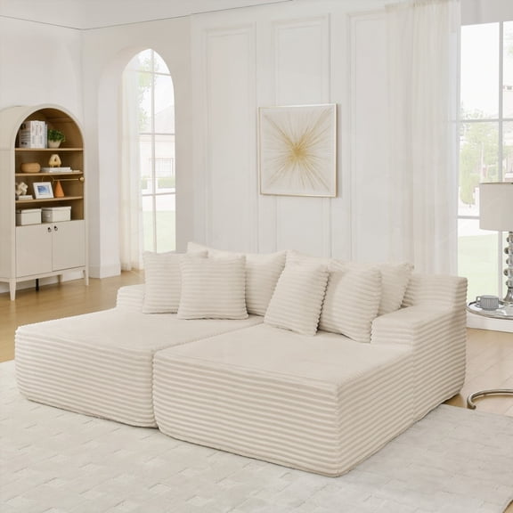 Modern 2-Seater Velvet Lazy Sofa Lounge Chair for Indoor Living Rooms (Beige)