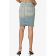 thumbnail image 2 of TheMoogan Junior's Premium Washed Denim Mid Rise Slit Slim Pencil Above Knee Jean Skirt, 2 of 7