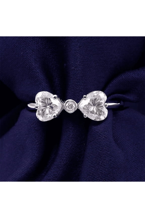 ry 14K White Gold Plated Diamond Rings - Brilliant 1 Ct Round Cut Diamond Ring - 3 Stone Diamond Ring for Her - Bow Tie Diamond shape Rings - Solitaire with Heart Accent Ring