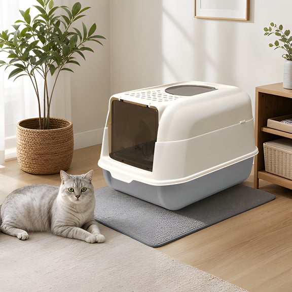 Fully Enclosed Cat Litter Box with Lid, Splash-Proof and Leak-Proof, High Edges, Odorless Design, Gray