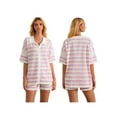 thumbnail image 3 of FOCUSNORM Women Pajamas Set 2 Pieces Loungewear Suits Stripe Contrast Color Button Crochet Knit Tops and Shorts Lounge Sets, 3 of 9