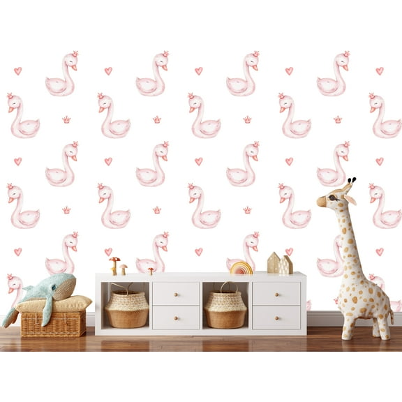 Pink Swans Nursery Wallpaper Peel and Stick 10'L x 24''W