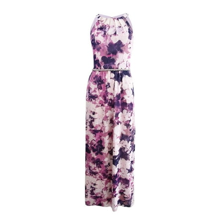 Sl Fashions - SL Fashions Women's Beaded-Waist Floral-Print Maxi Dress (12, Pink Multi)