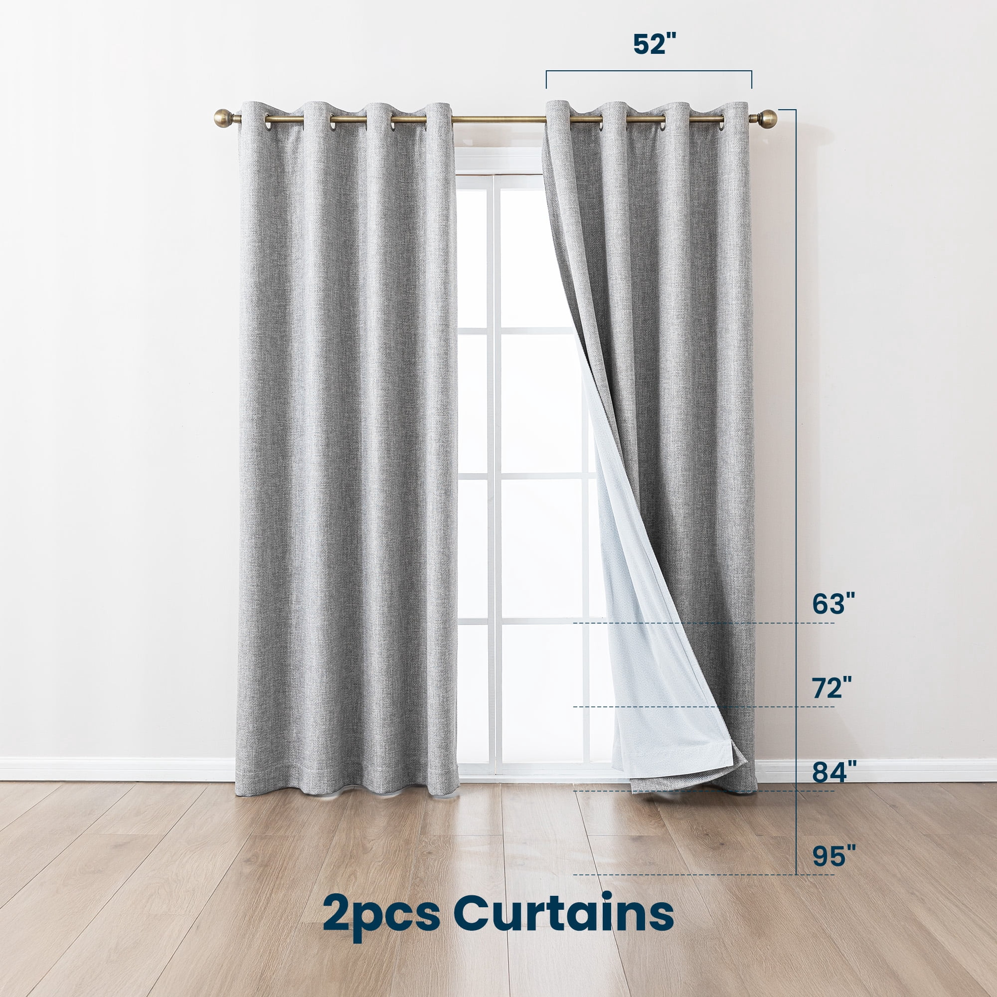 Sleep Zone 100% Blackout Curtains for Bedroom Full Light Blocking Curtains, Two-Sided Reversible Window Curtain for Living Room 2 Panels, 52" x 84" Gray