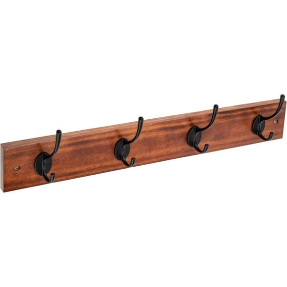 24" 4 Peg Wood/Matte Black Hat/Coat Rack