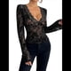 thumbnail image 1 of Blusa de Larga con Cuello Redondo y Encaje de con Bordado Floral para Mujer Negro XL, 1 of 6
