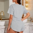 thumbnail image 6 of MVRLSH Womens Lounge Pajama Sets Striped Print Short Sleeve Tee Side Split Short Two Piece Summer Soft Comfortable Tank Tops Gray Size M, 6 of 7