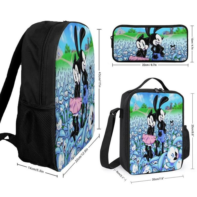 Backpack Set Cartoon Oswald the Lucky Rabbit 3PC Schoolbag Bag Casual Travel Daypacks Waterproof and Dustproof Bag for Men and Women Boy and Girl Walmart