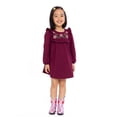 thumbnail image 3 of Wonder Nation Toddler Girls' Embroidered Ruffle Dress with Long Sleeves, Sizes 12M-5T, 3 of 5