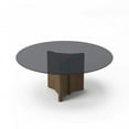 thumbnail image 2 of HomeRoots 487878 30 x 71 x 71 in. Smoked & Walnut Rounded Glass & Solid Manufactured Wood Dining Table, 2 of 5