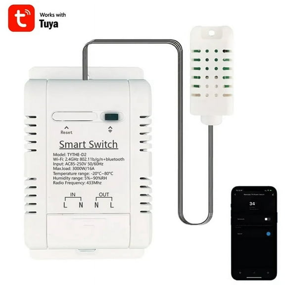 Tuya Smart WiFi Switch 3000W 16A Wireless Thermostat Temperature and Humidity Monitoring with Energy Consumption Monitor