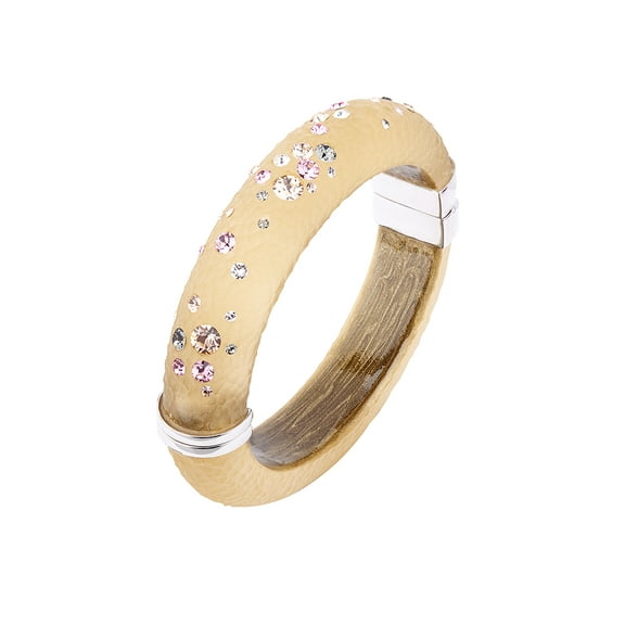 Handcrafted Champagne Gold Lucite Hinged Bangle with Colorful Confetti Crystals