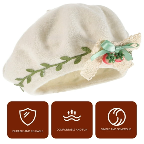 SEWCHICS Sweet Beret Cap Wool Beige 1Pcs for Women Teens in Winter