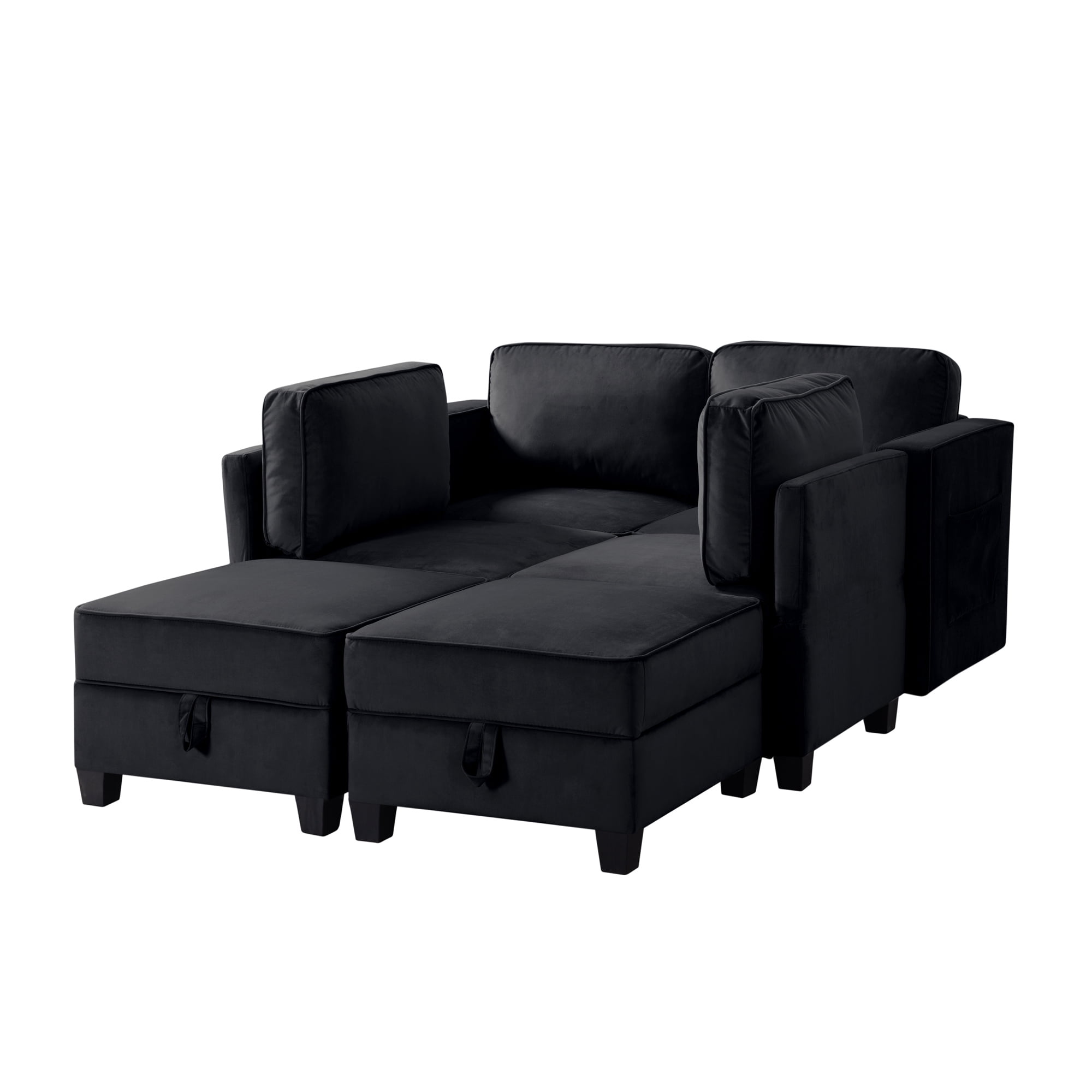Aukfa 116" Velvet Storage Sectional Couch for Living Room, Modular Sleeper Sofa U-Shaped Sofa, Black