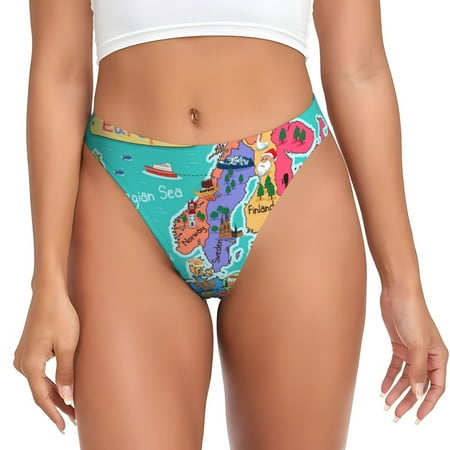 Sigee Cartoon Map Of Europe for Women s G-String Panty  Low Rise  Soft Lace Perfect for Everyday Wear or Special Occasions-XX-Large