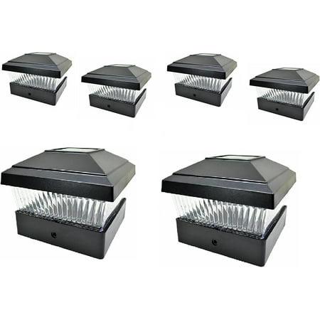 

6 Pack Solar 5X5 Fence Post Cap Light with One LED Bulbs BLACK Garden Square Shape Cap Light